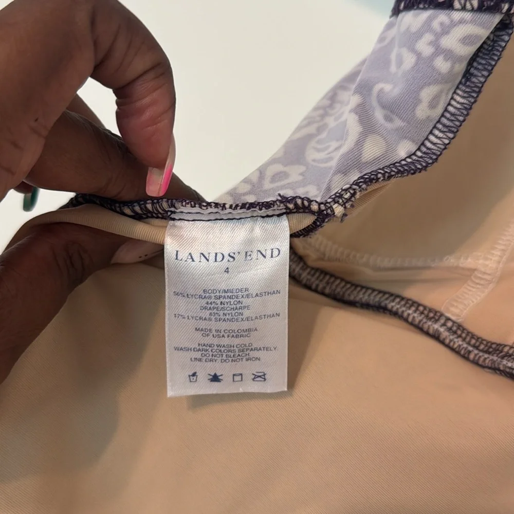 Lands' End Grecian Slender Slendertex One-Piece Swimsuit Purple and Cream‎